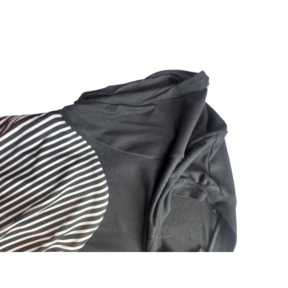 BCBGMAXAZRIA Dress Womens Medium Black White Stripe Ruched Sheath Short Sleeve - Picture 7 of 9